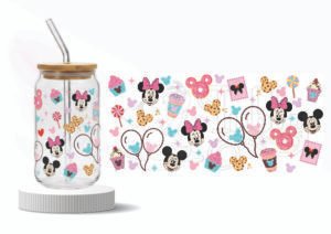 cute cartoon tumbler wrap, pastel minnie mouse bottle sticker, cartoon mouse uv dtf wrap, kids glass can wrap sticker, birthday gift bottle wrap, pastel tumbler decal, uv dtf wraparound sticker india, cute kids drinkware sticker