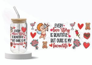 Valentine Romantic love quote wraparound UV DTF sticker for glass tumbler – 9.5 × 4 inches romantic tumbler wrap, love quote uv dtf sticker, couple tumbler sticker, valentine wraparound decal, anniversary bottle wrap, romantic drinkware sticker india