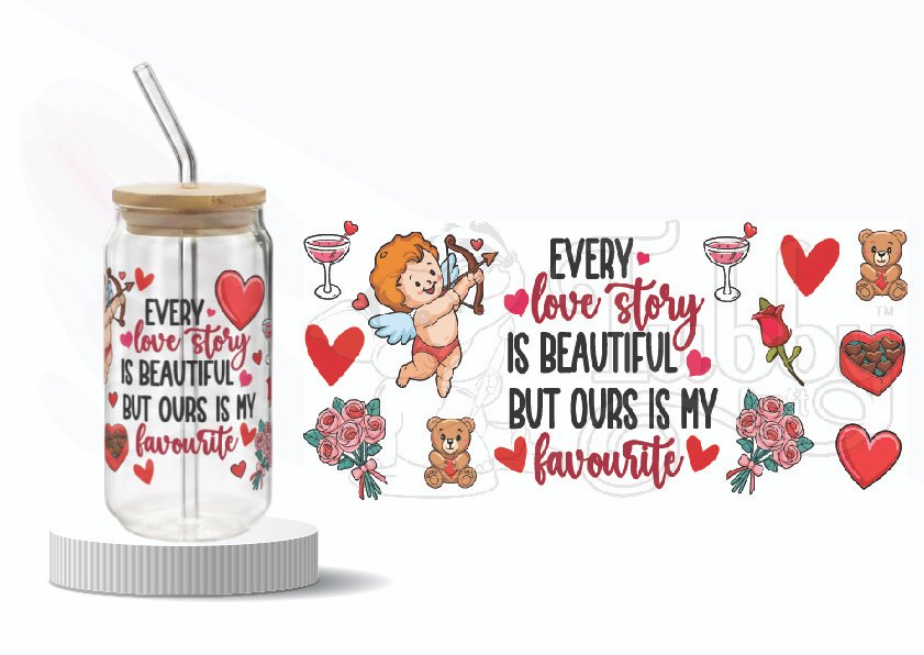 Valentine Romantic love quote wraparound UV DTF sticker for glass tumbler – 9.5 × 4 inches romantic tumbler wrap, love quote uv dtf sticker, couple tumbler sticker, valentine wraparound decal, anniversary bottle wrap, romantic drinkware sticker india