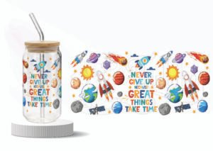 "Never Give Up" Outer Space Wraparound UV 3D Sticker