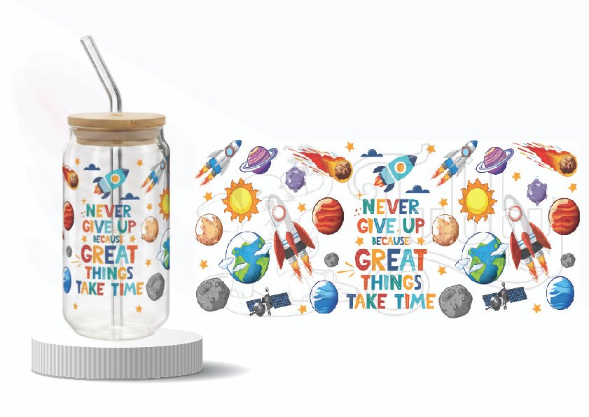 "Never Give Up" Outer Space Wraparound UV 3D Sticker