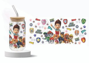 kids cartoon tumbler wrap, paw patrol theme bottle sticker, cartoon pup heroes uv dtf wrap, kids water bottle wrap sticker, birthday return gift bottle sticker, kids tumbler decal, uv dtf wraparound sticker india, cartoon character tumbler wrap