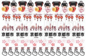 Kyoto Japan Theme UV 3D Sticker Sheet – Cute Japanese Doll, Lantern & Sakura Waterproof Stickers