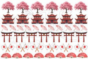 Japan Sakura Temple UV 3D Sticker Sheet – Kyoto Theme Waterproof Decorative Stickers for Laptop, Bottle & Journal