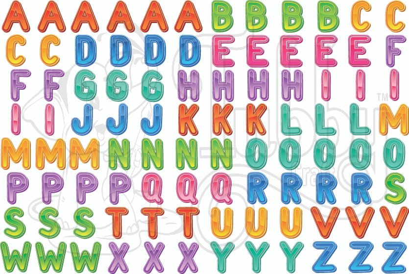 A4 sheet of glossy colorful 3D jelly bubble letter UV DTF transfer stickers for customization on water bottles, laptops, journals by Tubby Craft
