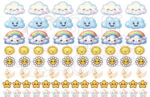 Cute Cloud & Rainbow Sticker Sheet | DIY Craft Stickers for Kids | Kawaii Sun Moon Star Stickers