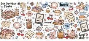 Book Lover Sticker Sheet | Reading & Coffee Aesthetic DIY Stickers | Cute Stickers for Journals, Planners & Scrapbooking