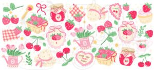 Strawberry Aesthetic Sticker Sheet | Cute Berry & Floral DIY Stickers | Kawaii Stickers for Journals, Scrapbooking & Crafts