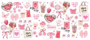 Mom Club Sticker Sheet | Cute Pink Mom DIY Stickers | Love Mom Aesthetic Stickers for Journals, Gifts & Scrapbooking