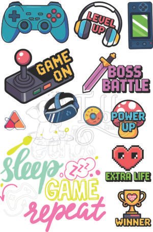 Gaming UV 3D Waterproof Stickers | Game On, Level Up, Boss Battle, Extra Life | Premium Vinyl Decal Stickers for Laptop, Phone, Bottle, Helmet & Bike