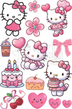 Hello Kitty UV 3D Waterproof Stickers | Cute Kawaii Cartoon Vinyl Decals | Premium UV DTF Stickers for Laptop, Phone, Bottle, Helmet & Gifts