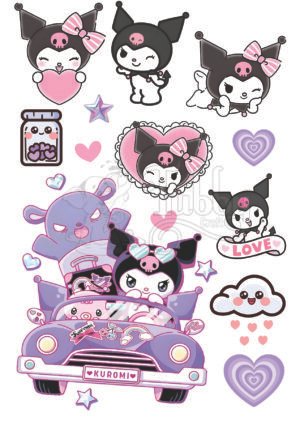 Kuromi UV 3D Waterproof Stickers Sheet for Laptop, Phone, Bottle, Helmet & Journal | Cute Anime Vinyl Decals