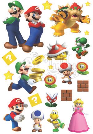 Super Mario UV 3D Waterproof Stickers Sheet | Mario, Luigi, Bowser, Yoshi & Princess Peach Vinyl Decals for Laptop, Phone & Bottle
