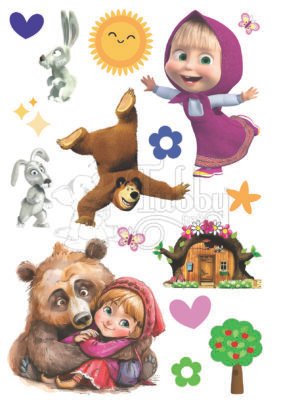 Masha and the Bear UV 3D Waterproof Stickers Sheet | Cute Cartoon Vinyl Decals for Laptop, Phone, Bottle & Journal