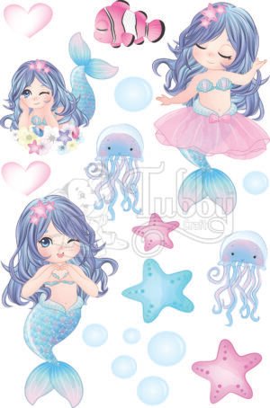 Cute Mermaid & Ocean Friends UV 3D Waterproof Stickers – Premium Bubble-Free Decorative Decals for Kids, Crafts, Laptops & More
