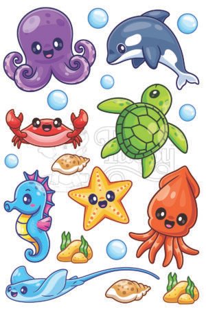 Cute Ocean Animals UV 3D Waterproof Stickers – Premium Sea Life Cartoon Decals for Kids, Laptops, Water Bottles & DIY Crafts