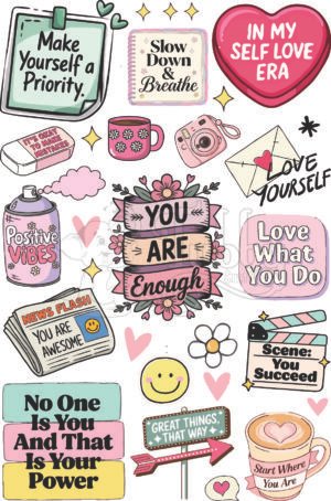 Self-Love & Positive Affirmation UV 3D Waterproof Stickers – Premium Motivational Decals for Journals, Laptops & DIY Crafts