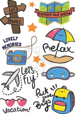 Travel Adventure UV 3D Waterproof Stickers Sheet | Premium Vinyl Travel Decal Stickers for Laptop, Water Bottle, Phone, Journal & Luggage