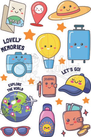 Cute Travel UV 3D Waterproof Stickers Sheet | Premium Vinyl Travel Decal Stickers for Laptop, Water Bottle, Phone, Journal & Luggage