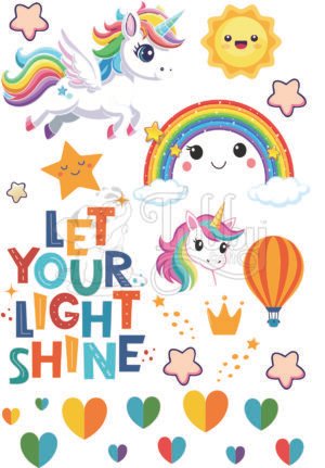 Unicorn Rainbow UV 3D Waterproof Stickers Sheet for Kids | Cute Cartoon Vinyl Decals for Bottle, Laptop, Phone, Diary & Scrapbooking