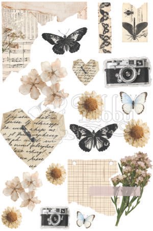 Vintage Aesthetic UV 3D Waterproof Stickers Sheet | Retro Butterfly, Flowers, Camera & Scrapbook Journal Vinyl Decals