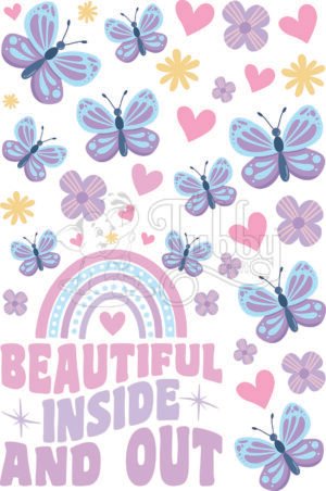 Beautiful Inside and Out UV 3D Waterproof Stickers Sheet – Butterfly, Rainbow, Hearts & Floral Decorative Stickers