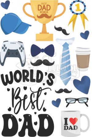 Best Dad UV 3D Waterproof Stickers Sheet – Father's Day Quotes, Trophy, Tie, Mug, Mustache & Gift Decoration Stickers
