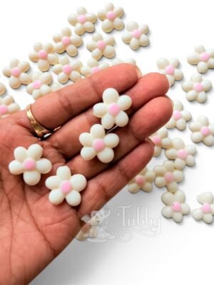 Cute 5-Petal Flower Shape Embellishments – White & Pink, DIY Craft & Decoration Accessories (Pack of 10 Pcs)