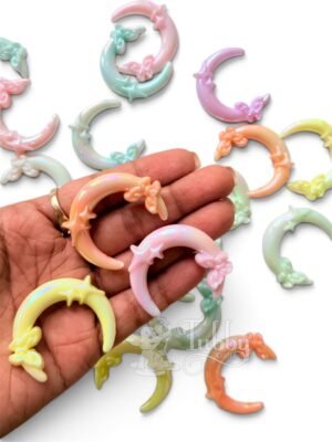Cute Crescent Moon & Bow Shape Embellishments – Assorted Pastel Colors, DIY Craft & Decoration Accessories (Pack of 10 Pcs)
