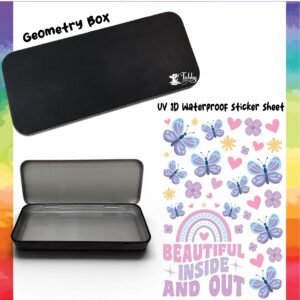 Beautiful Butterfly Geometry Box DIY Kit – Custom Black Metal Pencil Case with UV 3D Stickers