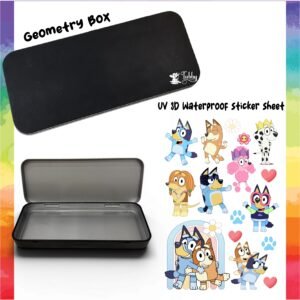 Bluey Theme Geometry Box DIY Kit – Custom Black Metal Pencil Case with UV 3D Stickers