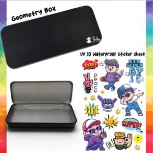 Cool Boys Theme Geometry Box DIY Kit – Custom Black Metal Pencil Case with UV 3D Stickers