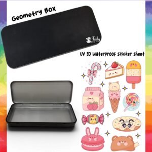Kawaii Dessert Theme Geometry Box DIY Kit – Custom Black Metal Pencil Case with UV 3D Stickers