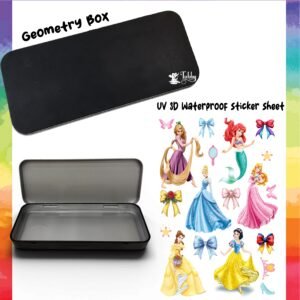 Disney Princess Theme Geometry Box DIY Kit – Custom Black Metal Pencil Case with UV 3D Stickers