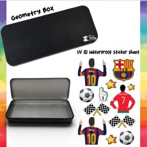 Football Legends Theme Geometry Box DIY Kit – Custom Black Metal Pencil Case with UV 3D Stickers