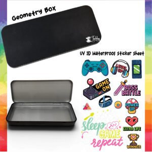 Gamer Theme Geometry Box DIY Kit – Custom Black Metal Pencil Case with UV 3D Stickers