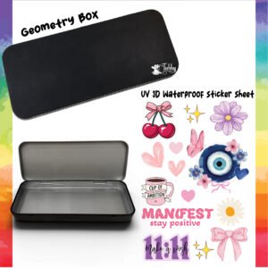 Manifest & Evil Eye Theme Geometry Box DIY Kit – Custom Black Metal Pencil Case with UV 3D Stickers