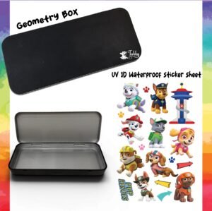 Paw Patrol Theme Geometry Box DIY Kit – Custom Black Metal Pencil Case with UV 3D Stickers