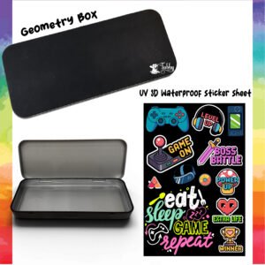 Neon Gamer Theme Geometry Box DIY Kit – Custom Black Metal Pencil Case with UV 3D Stickers