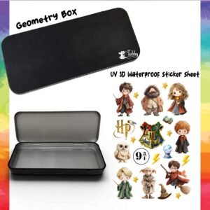 Magical Wizard Theme Geometry Box DIY Kit – Custom Black Metal Pencil Case with UV 3D Stickers