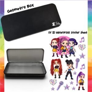 K-Pop Idol Theme Geometry Box DIY Kit – Custom Black Metal Pencil Case with UV 3D Stickers