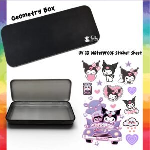 Kuromi Theme Geometry Box DIY Kit – Custom Black Metal Pencil Case with UV 3D Stickers