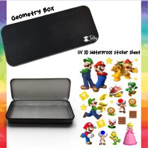 Super Mario Theme Geometry Box DIY Kit – Custom Black Metal Pencil Case with UV 3D Stickers