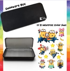Minion Theme Geometry Box DIY Kit – Custom Black Metal Pencil Case with UV 3D Stickers