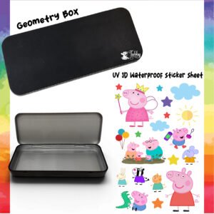 Peppa Pig Theme Geometry Box DIY Kit – Custom Black Metal Pencil Case with UV 3D Stickers