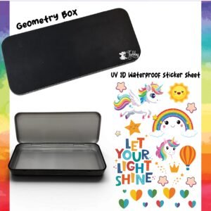 Magical Unicorn Theme Geometry Box DIY Kit – Custom Black Metal Pencil Case with UV 3D Stickers
