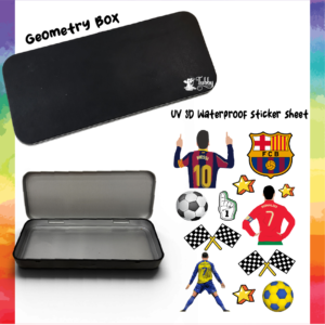Football Legends Theme Geometry Box DIY Kit – Custom Black Metal Pencil Case with UV 3D Stickers