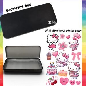 Hello Kitty Theme Geometry Box DIY Kit – Custom Black Metal Pencil Case with UV 3D Stickers