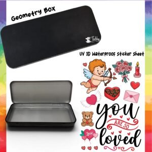 Love & Valentine Theme Geometry Box DIY Kit – Custom Black Metal Pencil Case with UV 3D Stickers