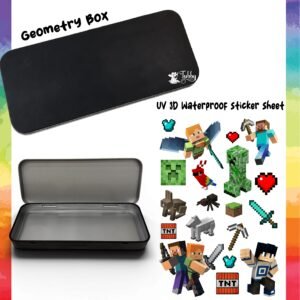 Pixel Craft Theme Geometry Box DIY Kit – Custom Black Metal Pencil Case with UV 3D Stickers